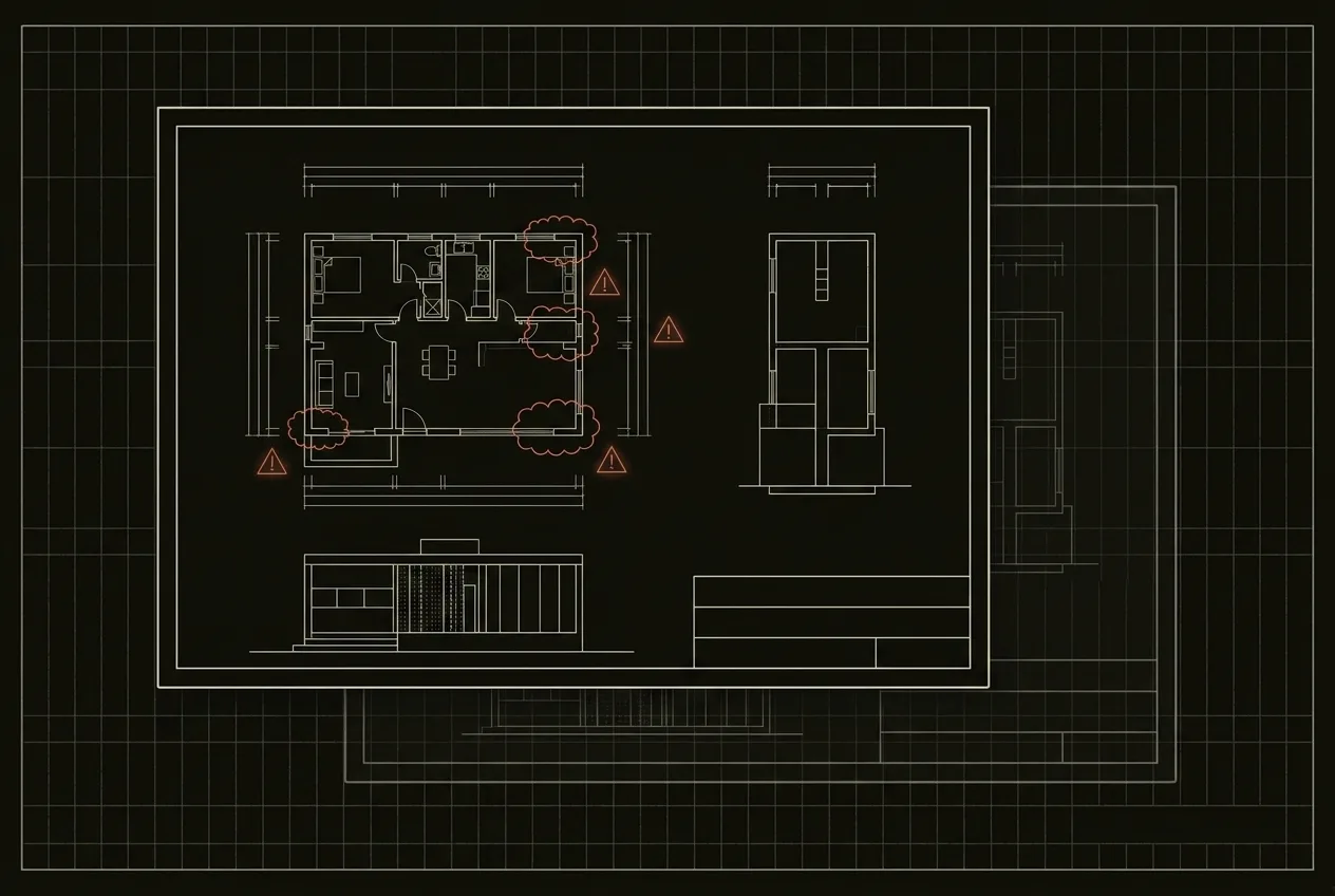 Schematic: two drawing revisions overlaid with clouded changes